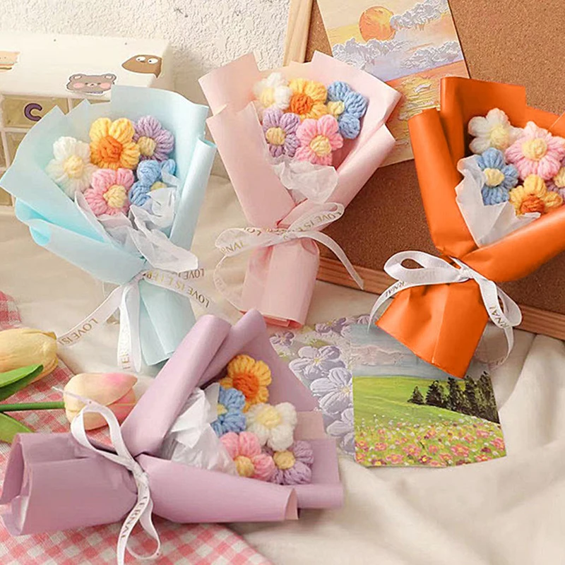 

Цветочный подарок для влюбленных, домашний декор, подарок на день Святого Валентина, искусственные цветы крючком, красочные тканые цветы ручной работы