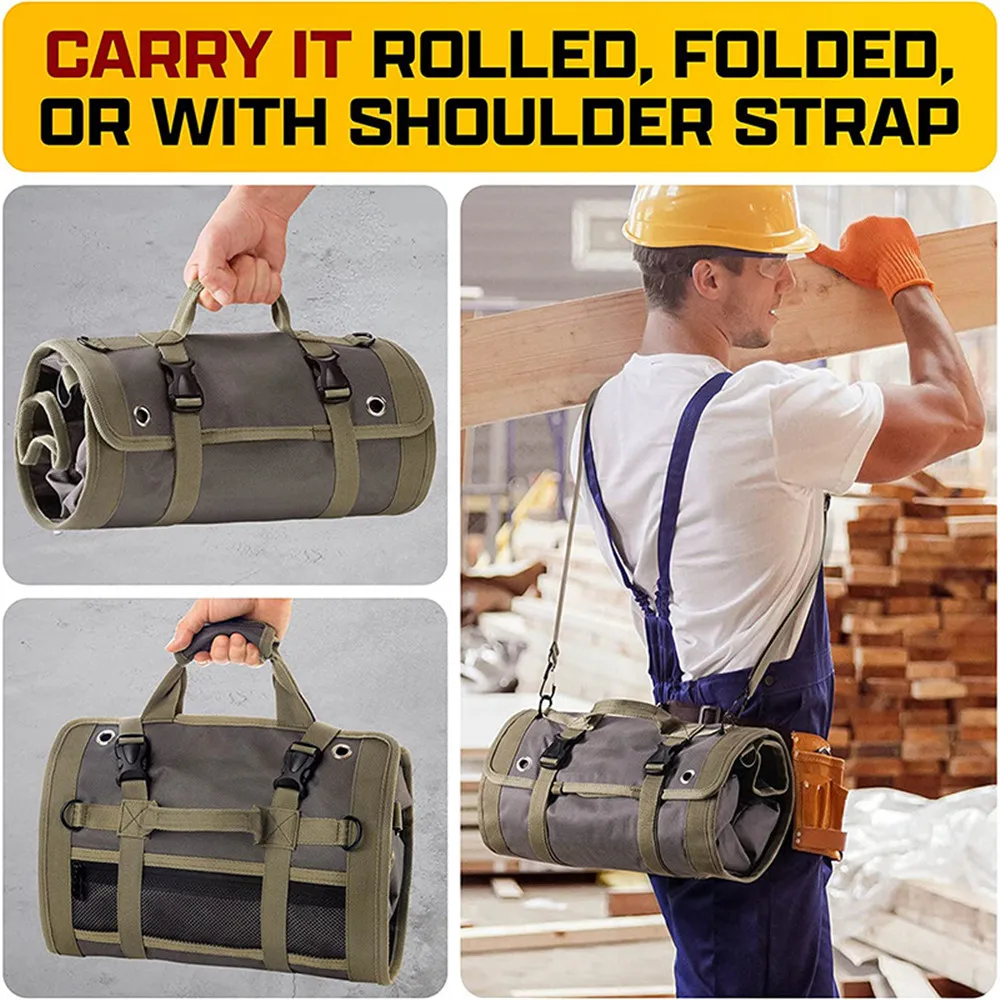 

Detachable 1680D Oxford Cloth Tool Bag Pouches Wrench Organizer Heavy Duty Mechanic Electrician Tool Storage Roll Up Tool Bag