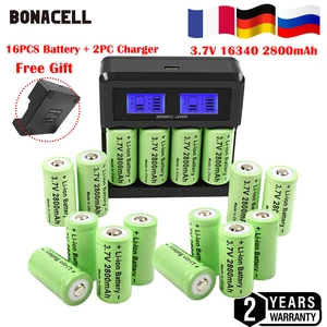 16P 2800mAh Rechargeable 3.7V Li-ion 16340 Batteries CR123A Battery for LED Flashlight Travel Wall C