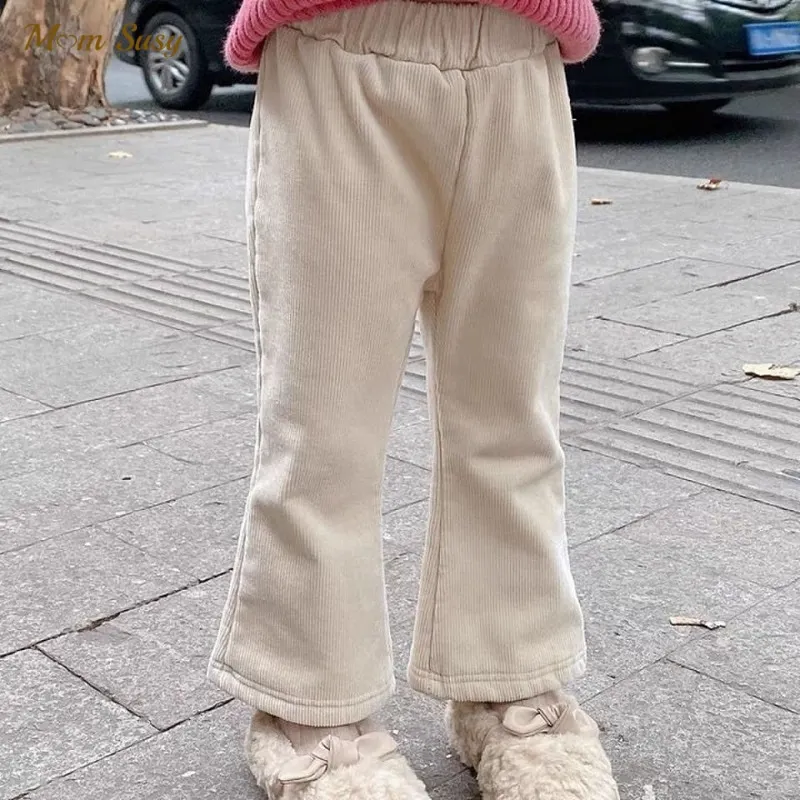 Ребристые штаны для маленьких девочек теплые флисовые малышей детская одежда с