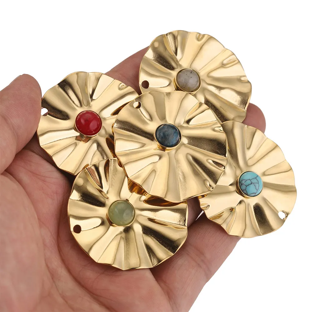

4PCS Stainless Steel Large Stamping Flower Earring Charms Gold Plating Pendant Connectors Stone for DIY Jewelry Making Supplies