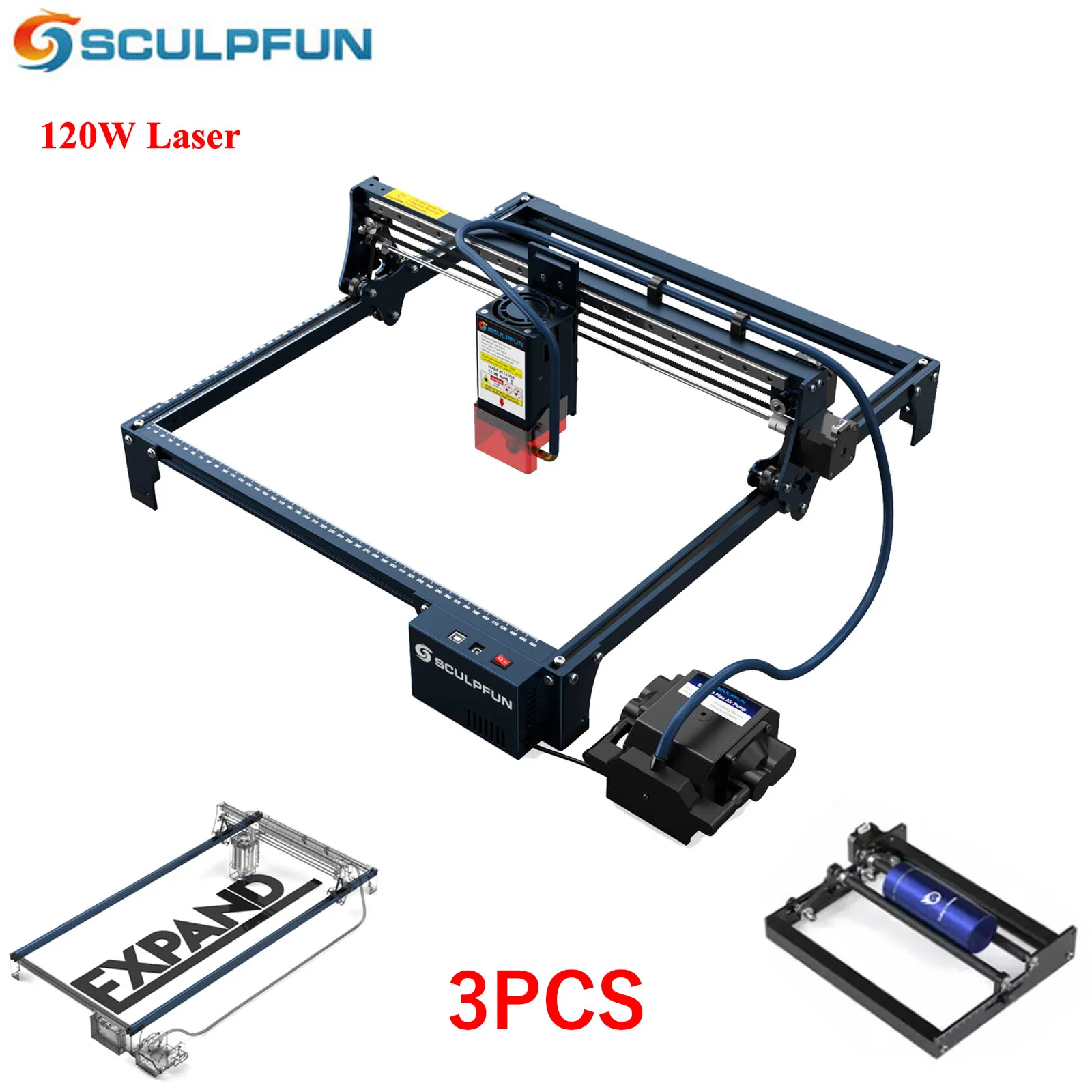 SCULPFUN S30 PRO MAX Set 120W Laser Engraver Automatic Air-assist System 20W Laser Module Cutting Machine 410x400mm Working Area loading=lazy