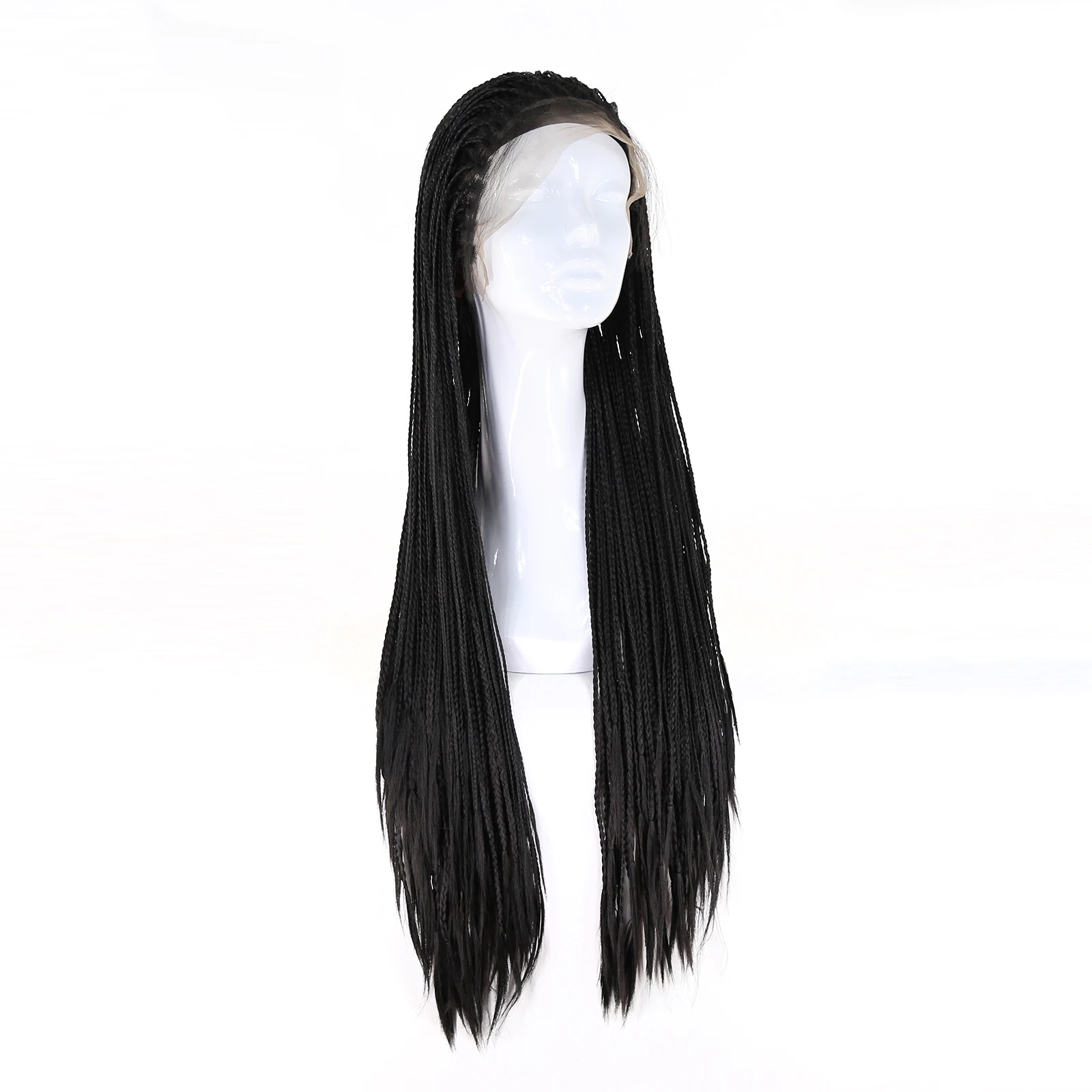 BTWTRY Black Braided Synthetic Lace Front Wig for Black Women Heat Resistant Fiber Hair with Baby Hair Micro Braided Hair