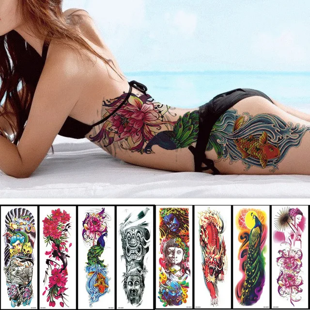 

Waterproof Temporary Tattoo Sticker full arm Peacock rose flowers old school tatto stickers flash tatoo fake tattoos for women 9
