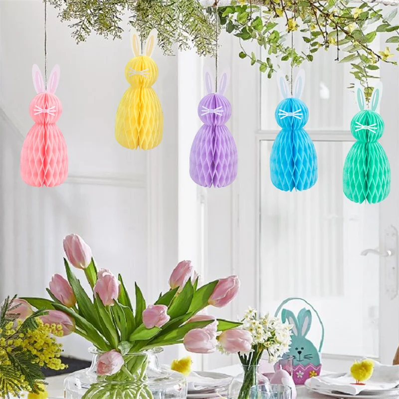 Easter Hanging Decoration Bunny Eggs Honeycomb Ball 3D Rabbit Table Centerpieces Party Supplies