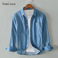 samlona mens fashion demin blouse 2022 sexy top men lepal collar shirt clothing latest casual jean shirt blusas plus size s 4xl