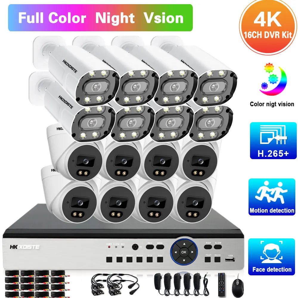 

8MP 16CH DVR Security Camera System Set 4K 16 Channel DVR Kit Color Night Vision CCTV AHD Camera Video Surveillance System Kit