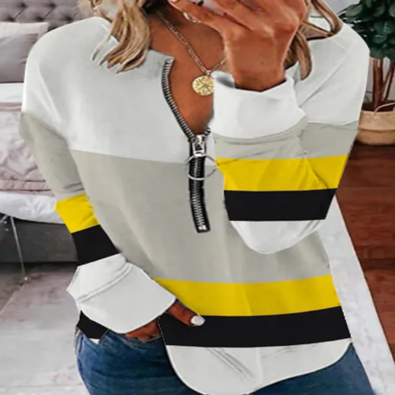 

Spring Office Elegant Loose Straight Tops Vintage Printed Long Sleeve T-Shirt Women's 2023 Casual V-Neck Chain Tops Pullover