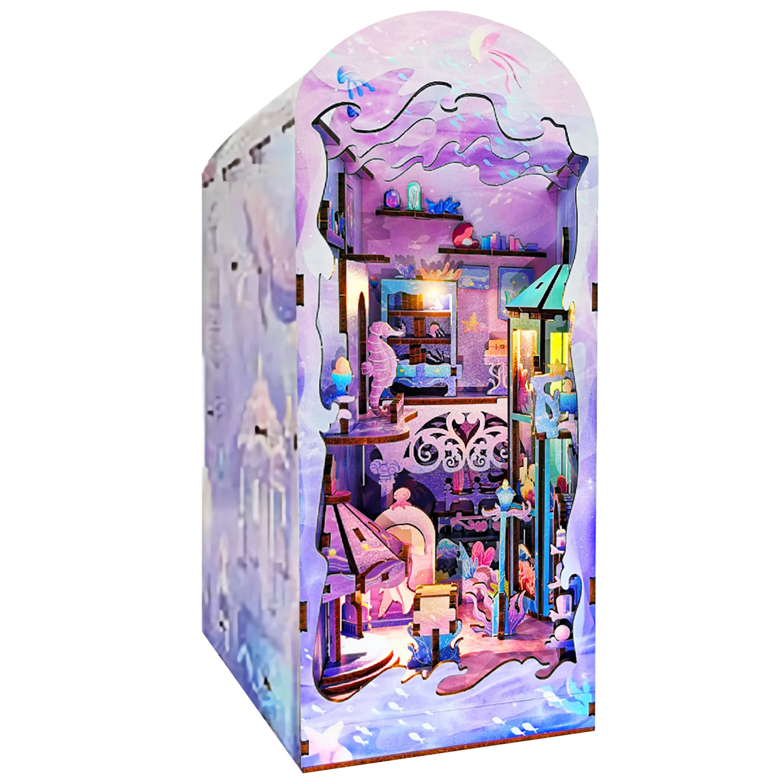 

DIY Book Nook Kit 3D деревянная головоломка, книжная полка, вставка, декор с Светодиодный светильник DIY, миниатюрный кукольный домик, набор моделей, креативный образовательный