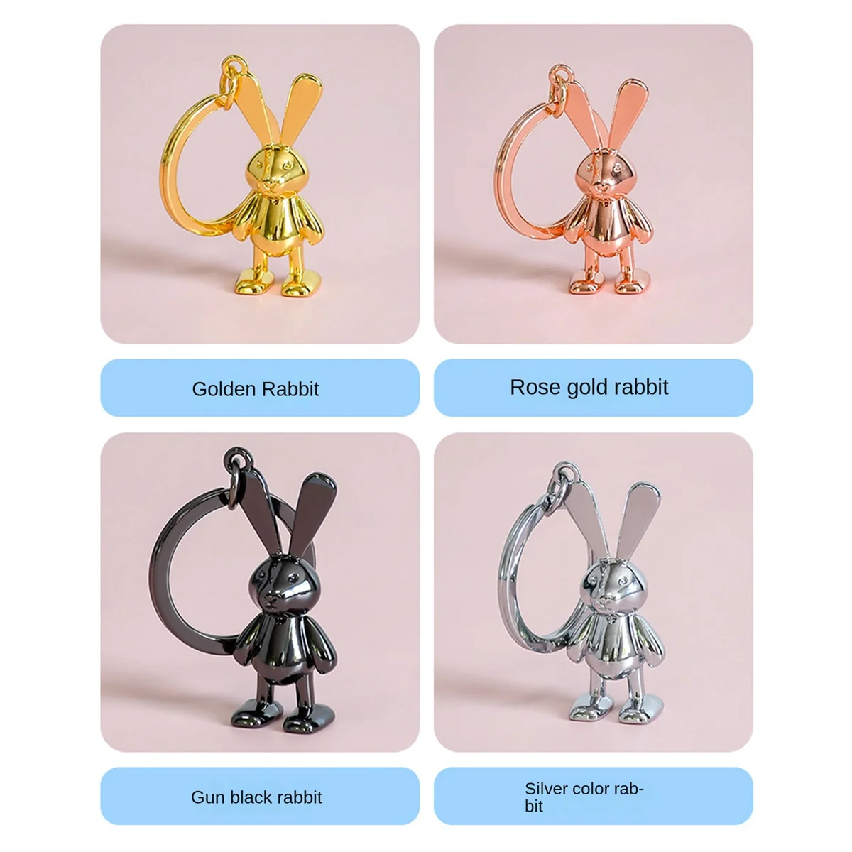 

Animal Bunny Key Chain Bag Ornament Rabbit Keychain Metal Texture 3D DIY Metal Pendant Key Ring New Year Gift,Silver