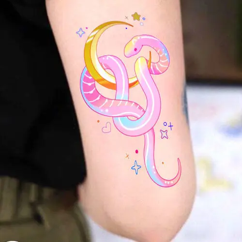 

Cartoon Snake Art Tattoo Sticker for Men Women Arm Fake Tattoo Lasting Tattoos Colorful Moon Waterproof Temporary Tattoo Sticker