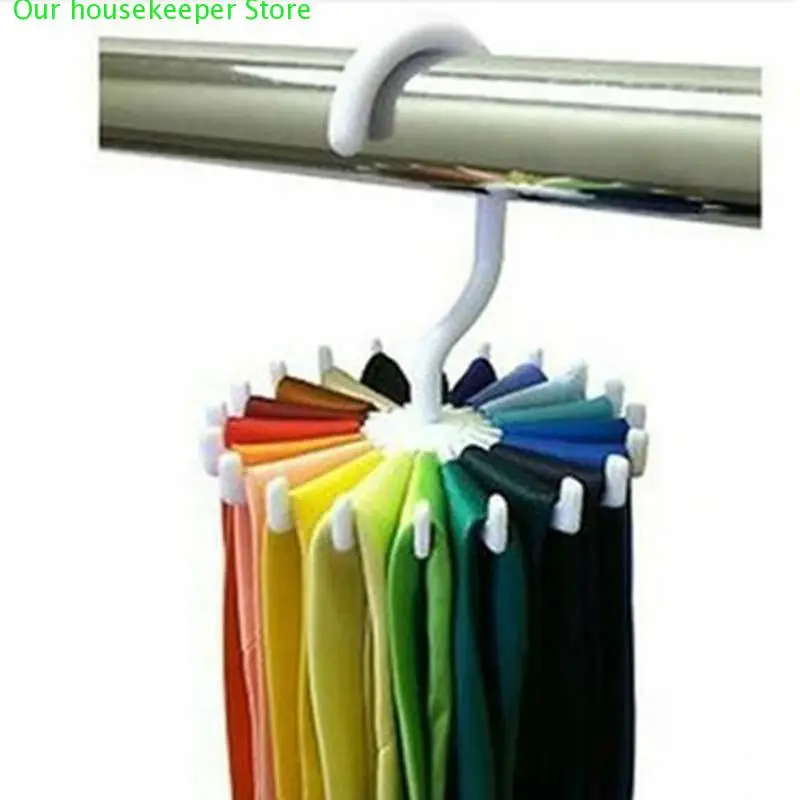 

Home Storage Organization White Plastic Tie Rack Rotating Hook Tie Holder 1 Piece 20 Hooks Ties/Belts/Scarves Hanger F0238