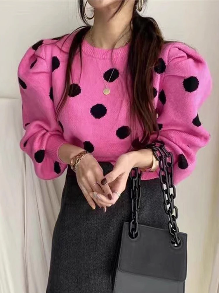 Женский вязаный свитер в горошек элегантный Свободный Повседневный