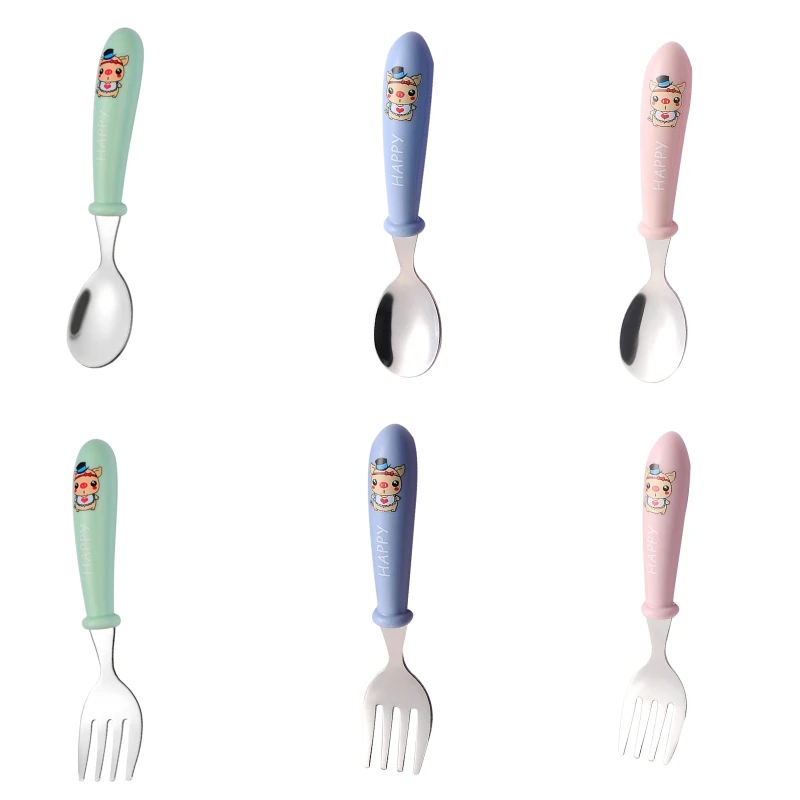 

Baby Kids Cartoon Cute Spoon Fork Stainless Steel Tableware Training Learning Food Feeding Scoop Fork Utensils for Child 2022