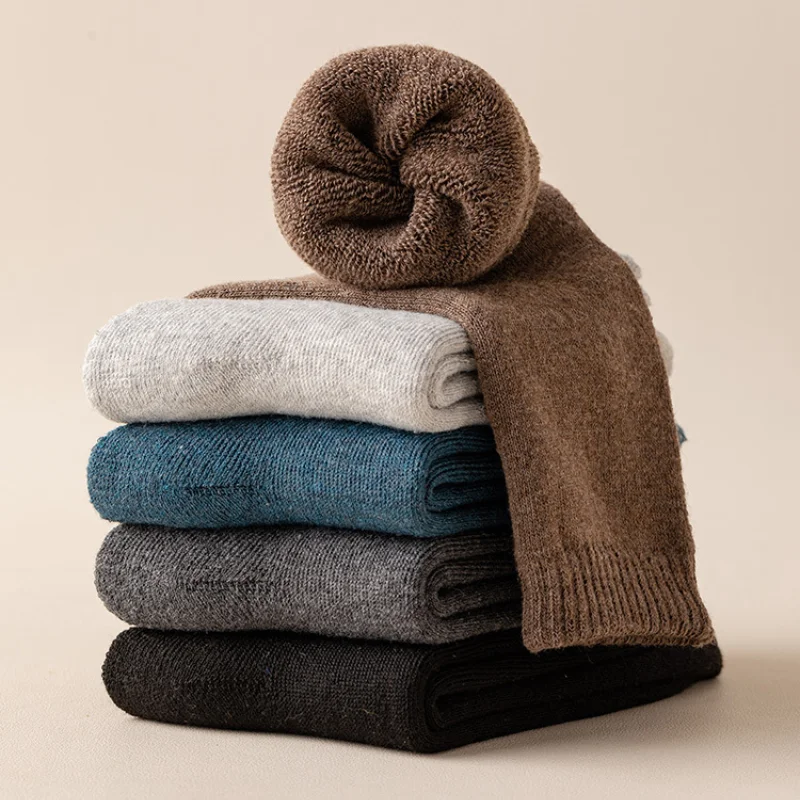 

Однотонные махровые мужские носки, базовые сохраняющие тепло мягкие удобные утолщенные зимние носки, простые эластичные хлопковые носки из спандекса, плюшевые мужские носки