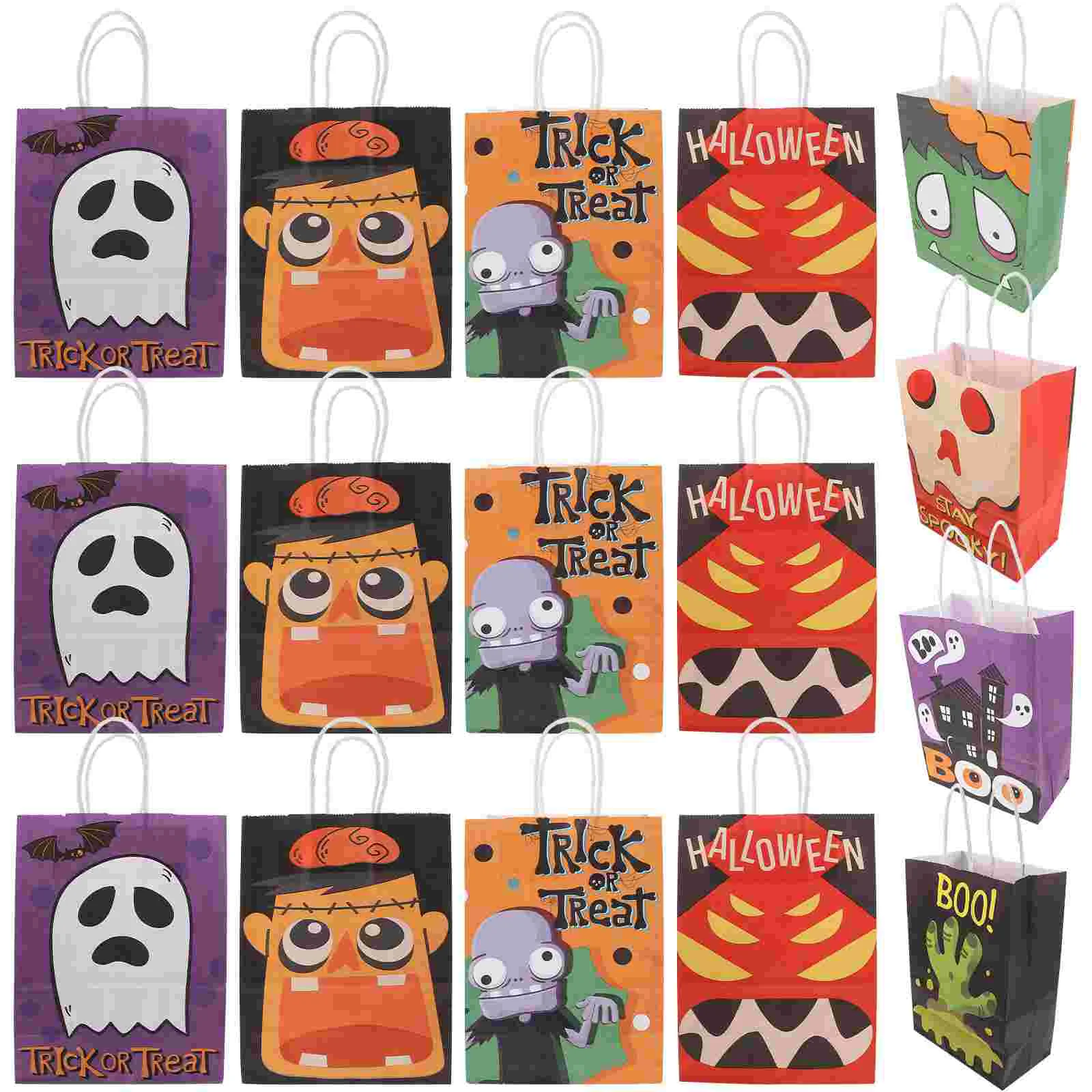 

24 Pcs Halloween Candy Holder Bags Party Goodie Gifts Kraft Paper Treat Trick Treating