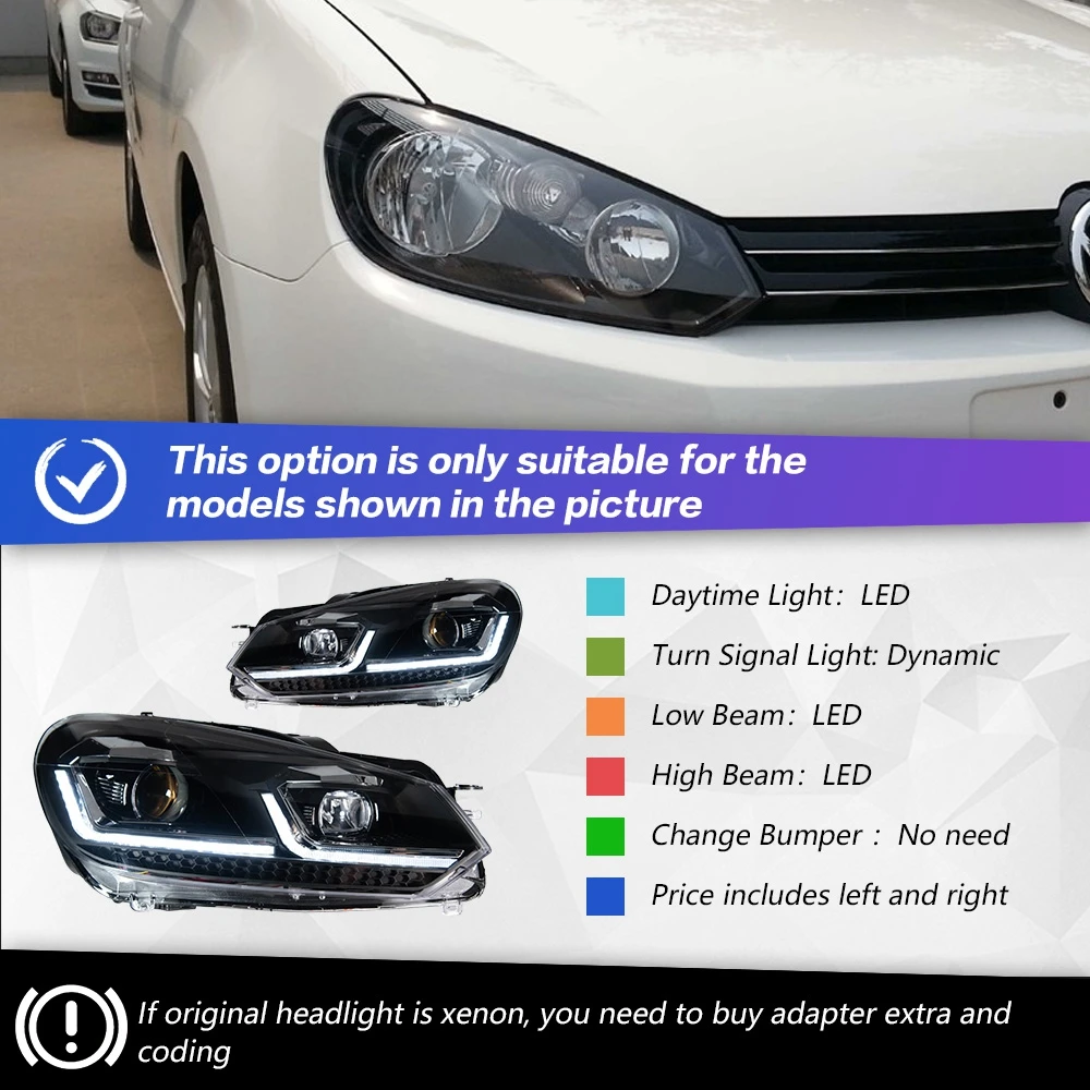 

Автомобильный Стайлинг, фара для VW Golf 6, 2009-2012, светодиодное обновление, 7,5 дизайн, сигнальная лампа DRL, автоаксессуары