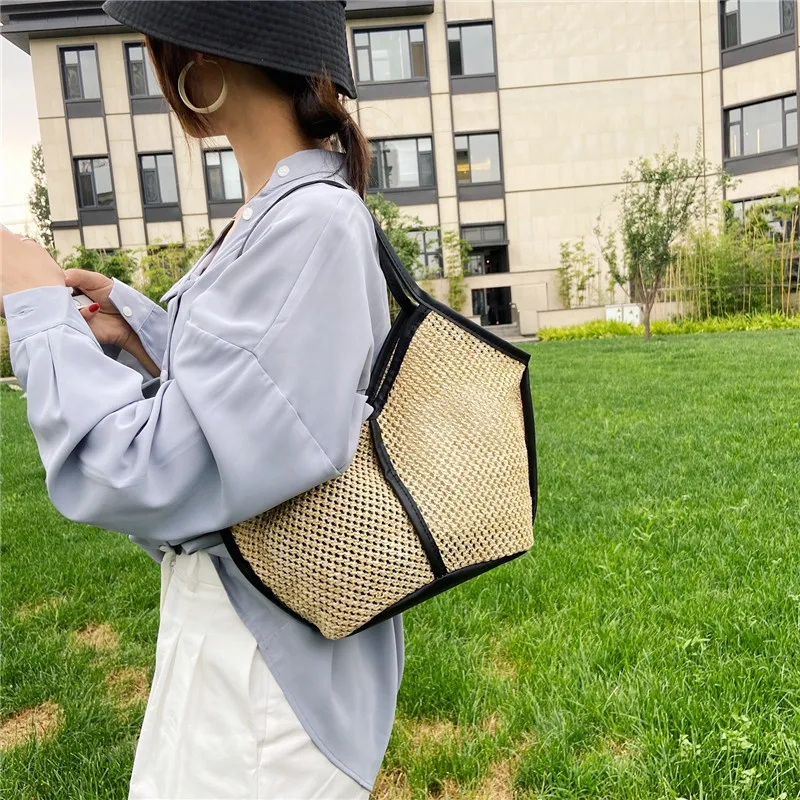 Woven Bag 2023 Summer New High Capacity Straw Woven Bag Travel Fashion Hollow Out Fishing Net Shoulder Bag Tote Bag  Straw Bag