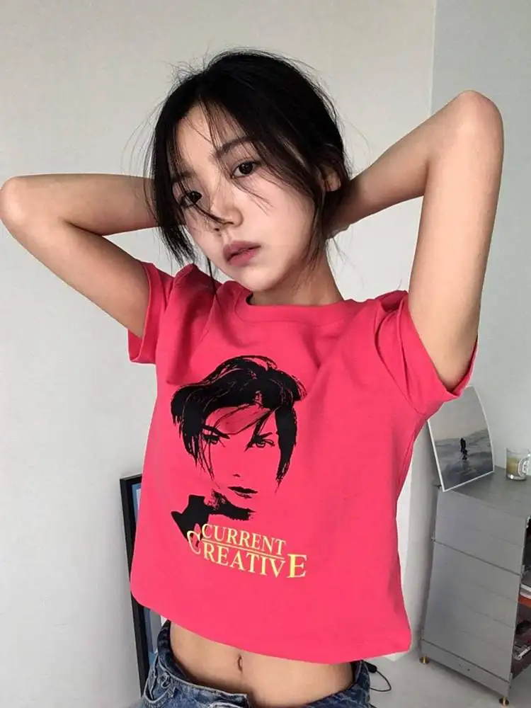 

2022 Summer New Portrait Print Short Short Sleeve Women T-Shirt
