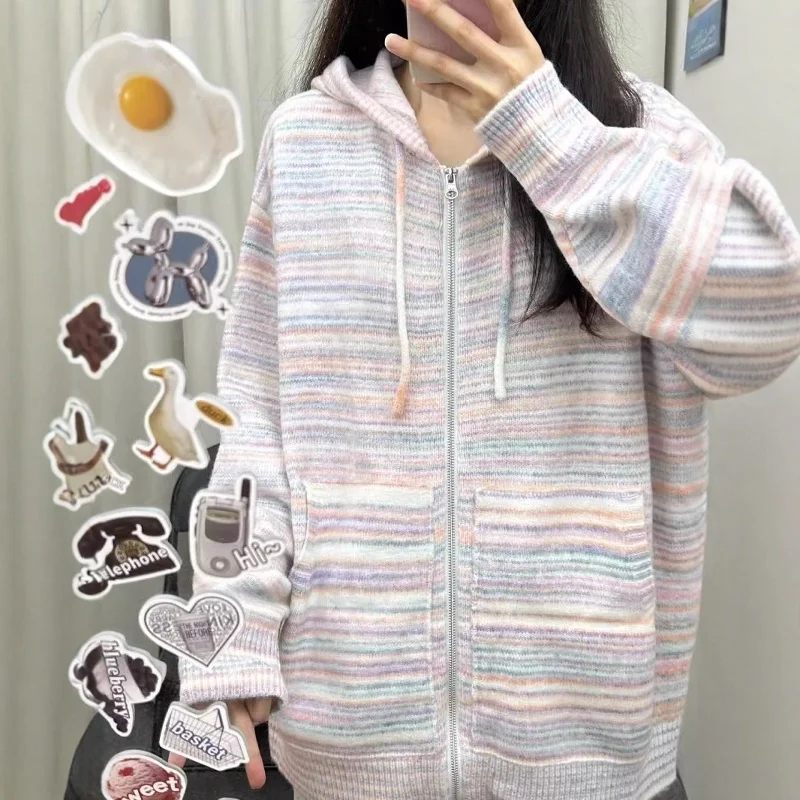 Очень большой свитер с капюшоном в радужную полоску весом 50 00 кг мужская и