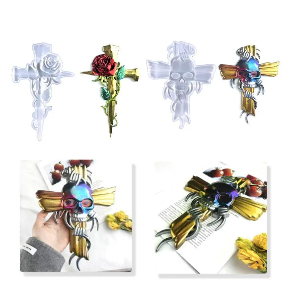 

Wall Art Decor Mold 3D Crucifix Rose Cross Silicone Mould Skull Cross-Epoxy Casting Mold for DIY Wall Hangings Home Decorations
