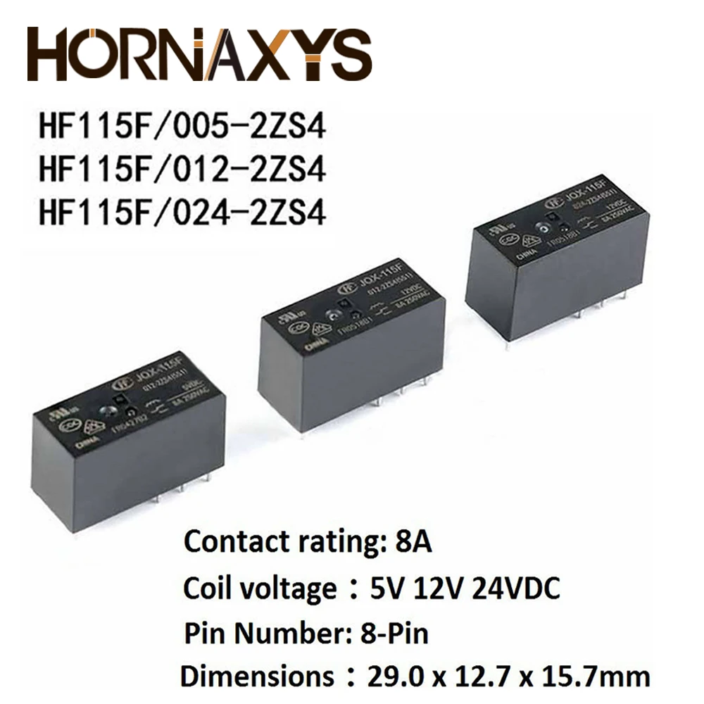5 шт. реле HF115F 005-2ZS4 012-2ZS4 JQX-115F 024-2ZS4 HF115F-012-2ZS4-12VDC DC5V 12V 24V 8A 250V 8Pin | Строительство и