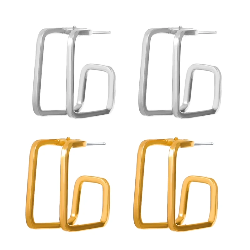

1Pair Minimalist Double-layer Stud Earrings for Women Girls High Polished Geometric Irregular Square Earrings Jewelry TOP