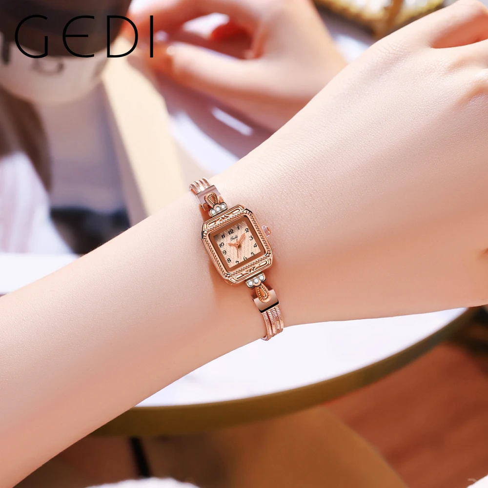 Модный Gedi лучший бренд роскошный ультратонкий золотой квадратный кварцевый