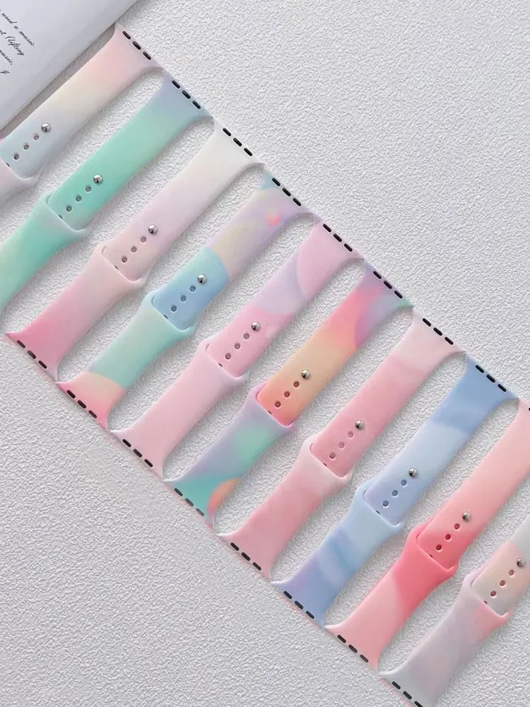 

Gradient Printing Strap For Apple Watch Band 49mm 44mm 40mm 38mm 42mm 45mm 41mm Silicone Bracelet iWatch 8 7 6 5 4 3 SE Ultra