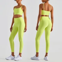 two pieces fitness yoga set women super stretch lycra fabric gym suit sexy back bra high waist leggings female sportswear
