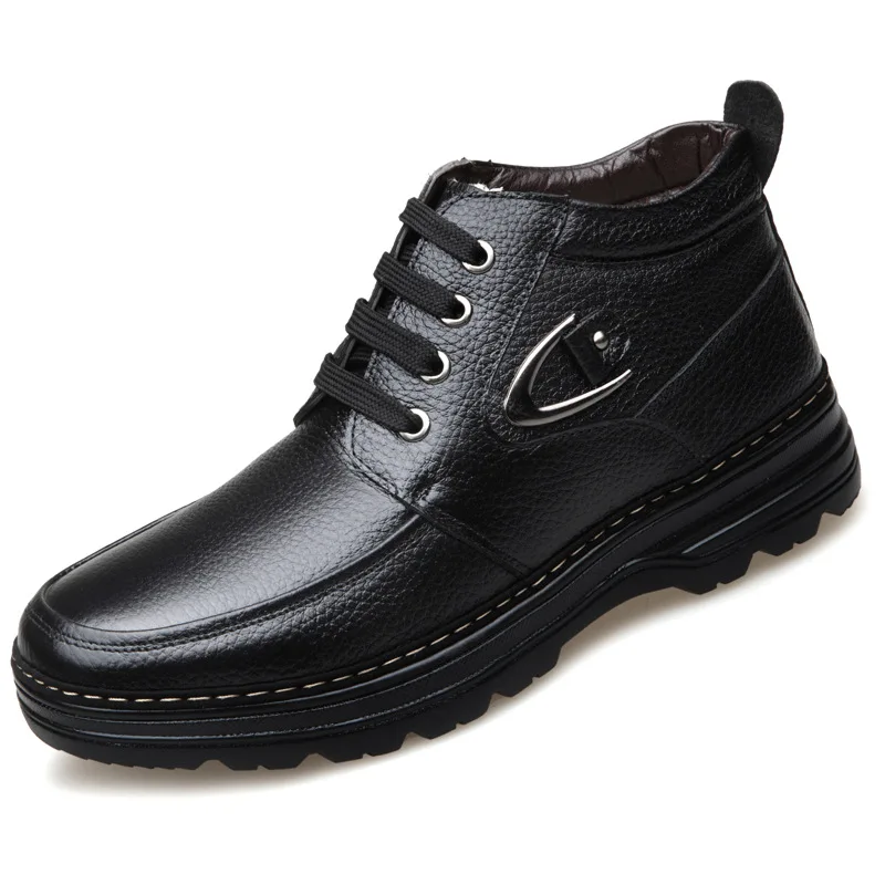 

Quality Breathable Fall Winter Genuine Leather Shoes Men's Warm Shoes 2023 Business High Top Warm Cotton Plush Snow Ankle Boots
