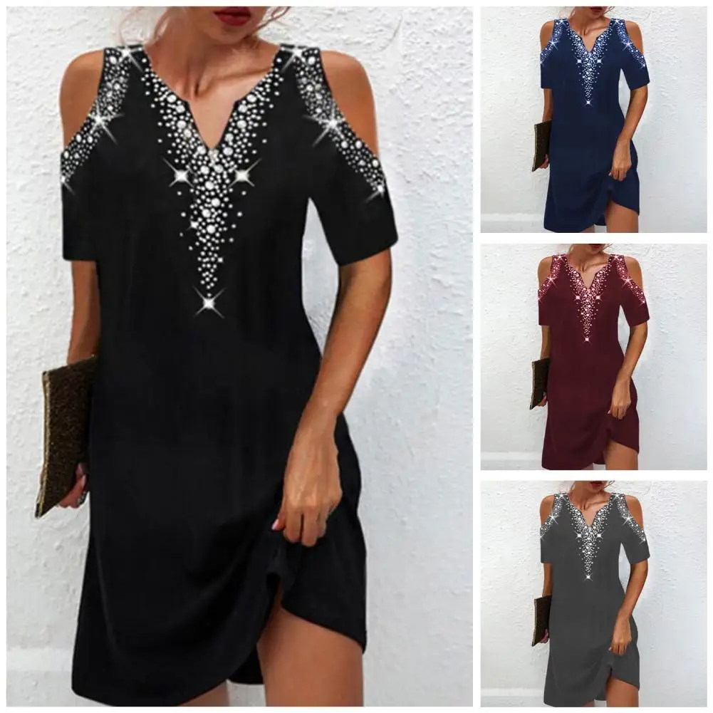 

Women Elegant Evening Wedding Sequins Dress Sexy Lace V-neck Long Sleeve Black Dresses Fashion Off The Shoulder Dresses Vestidos