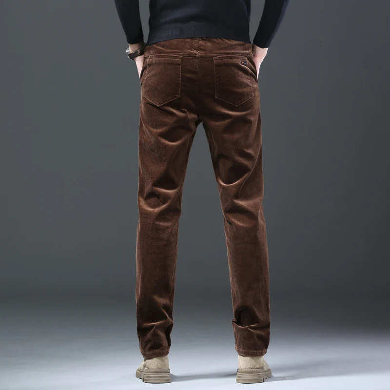 Мужские повседневные утепленные брюки темно-синие вельветовые деловые с