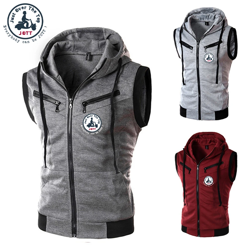 

Man Jacket Jott Printed Zipper Sleeveless Fitness Color Block Hooded Vest Men's Summer Clothing Sports For Running Streetwear