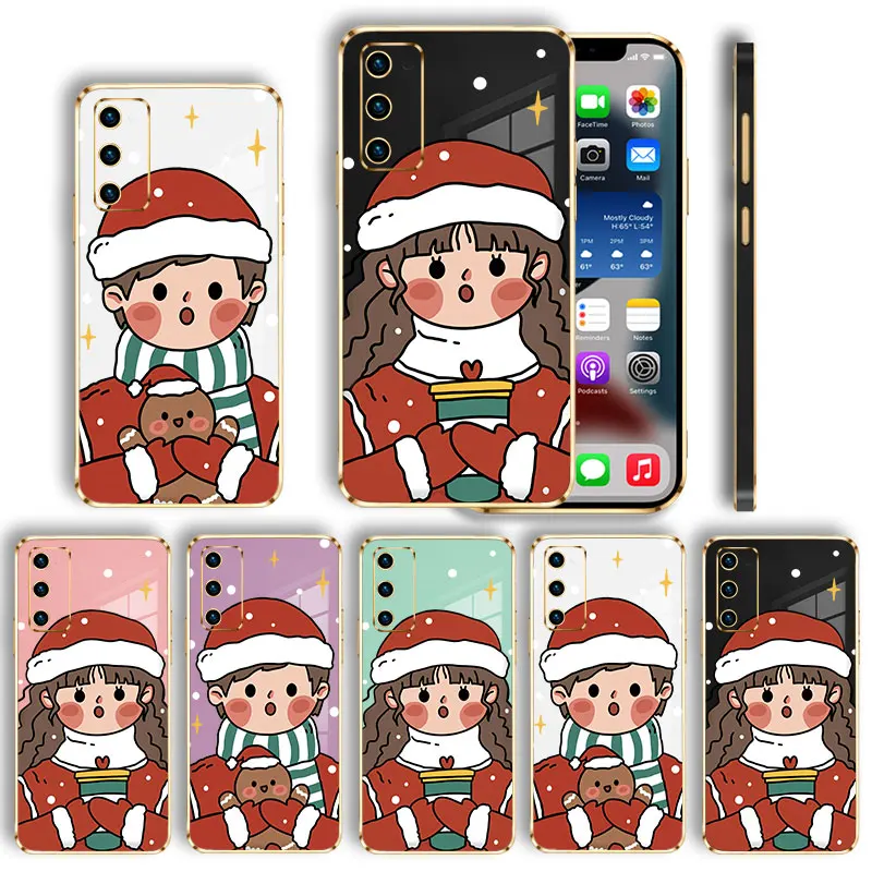 

Plating Case For Samsung Galaxy S22 S21 S20 FE Ultra S10 Plus Note 20Ultra 10Lite M62 M53 M32 Merry Christmas Boy Girl Couple