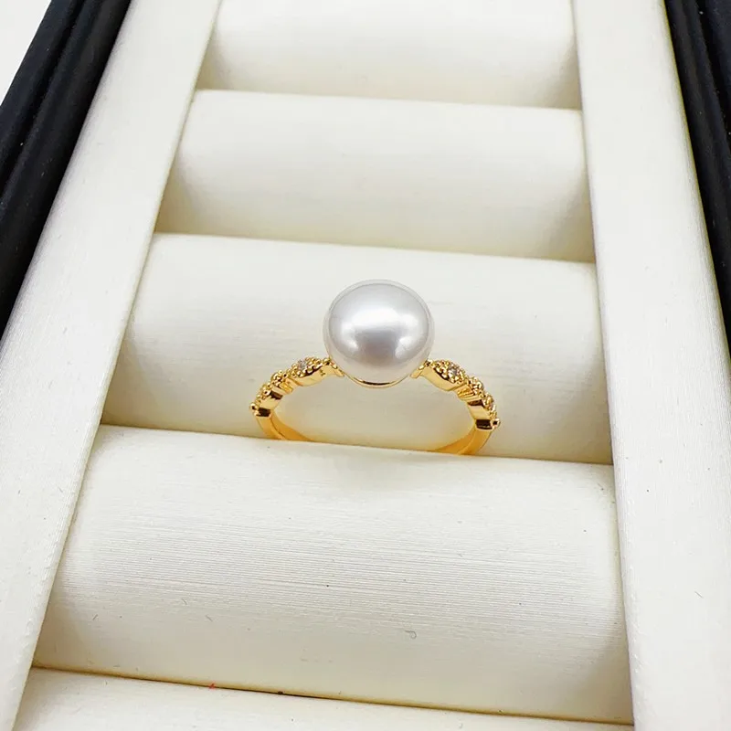

New Arrival 100% Real Natural Pearl Simple Pearl Ring 14k Gold Filled For Women Jewelry Shiny Zircon Ring Gift