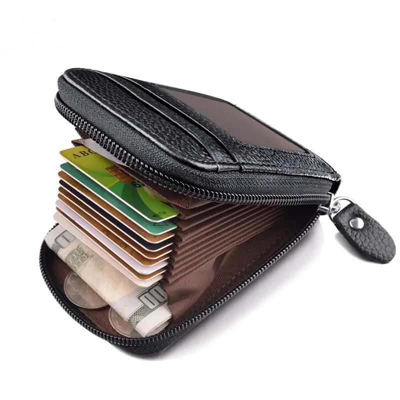   남성용 PU 가죽 지갑, 신용 카드 홀더, RFID 차단 지퍼 포켓, 멀티 카드 지퍼 