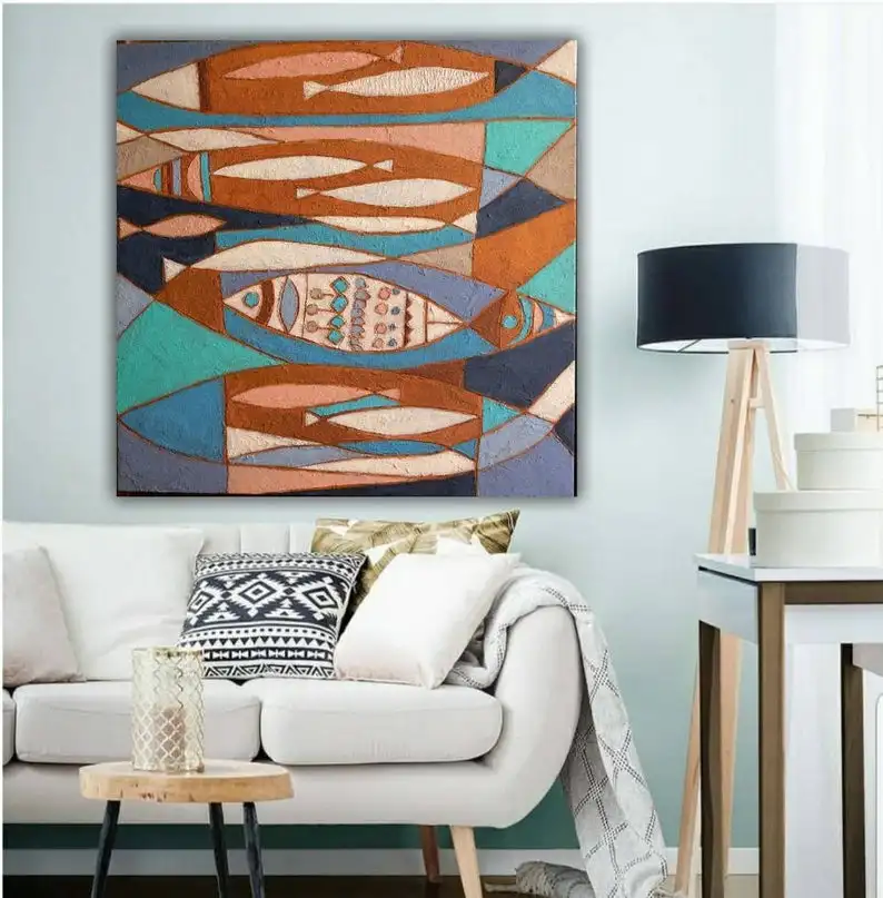 

Большая геометрическая современная живопись, большая настенная Картина на холсте, текстурированная живопись, живопись среднего века, фигу...