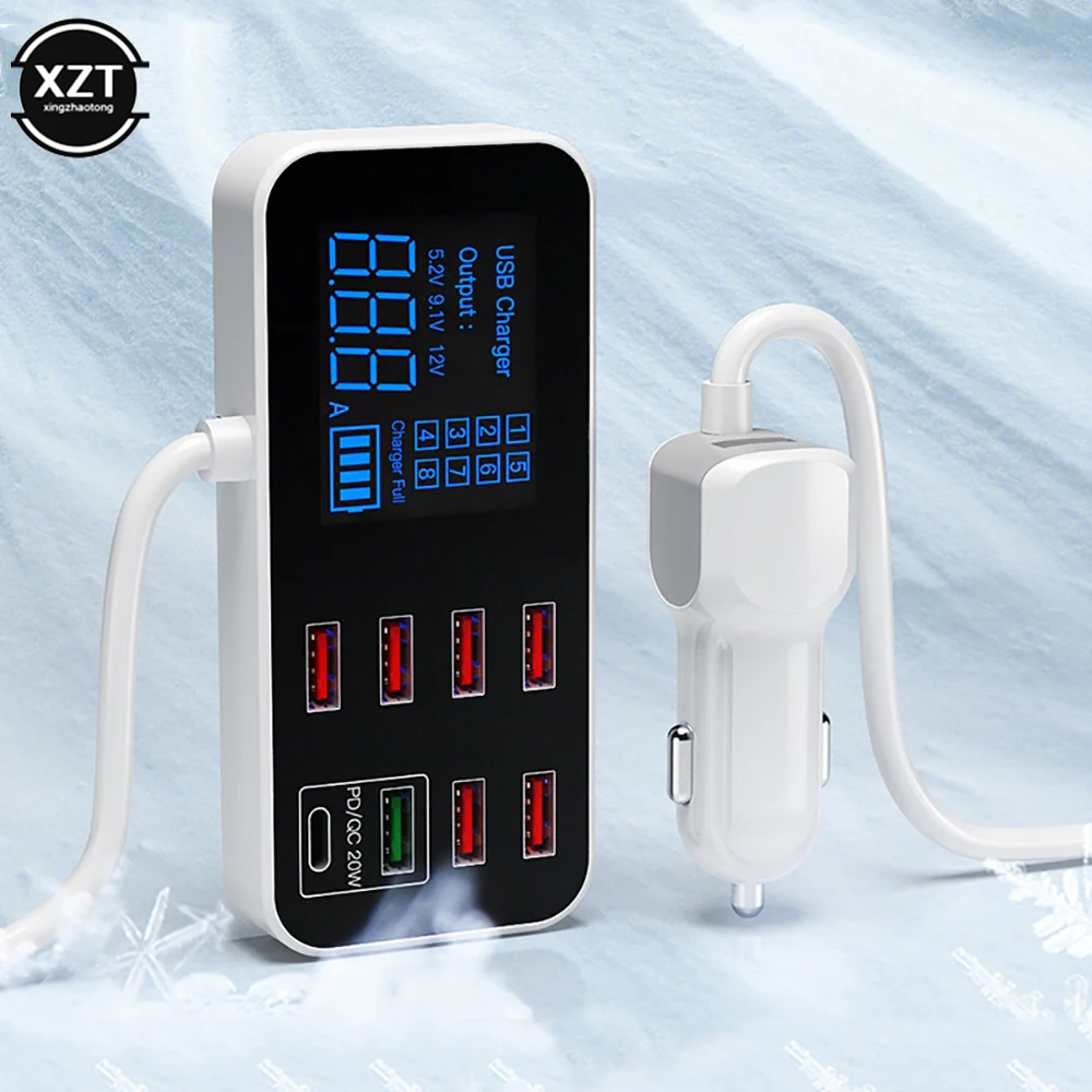 Автомобильное зарядное устройство A9S с 8 USB-портами и цифровым дисплеем