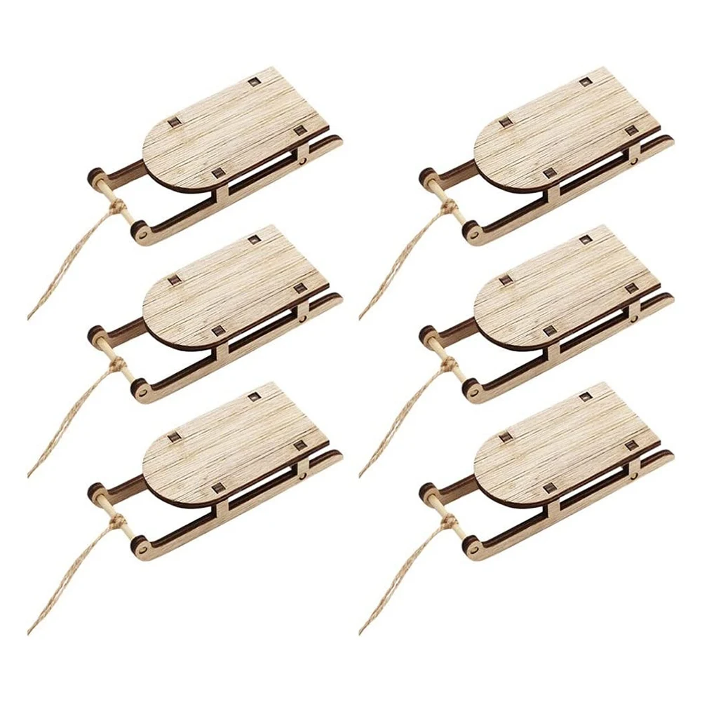 

40PCS Miniature Wooden Sled Wood Ornament Tabletop Tree Ornaments Sleighs Mini Craftssanta Decor Rustic Hanging Xmas