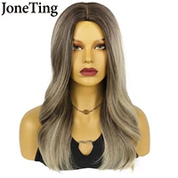 jt synthetic 20inch blonde long natural wavy wigs hightilght brown color fake hair heat resistant fibercosplay wig for women