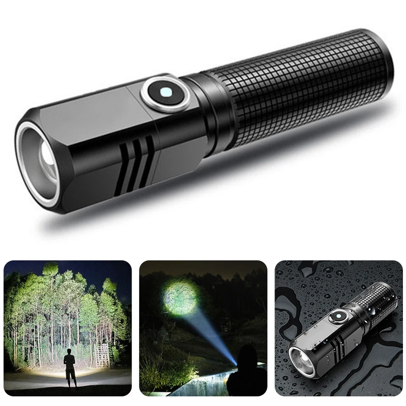 

Mini Rechargeable LED Flash Light 16340 18650 Battery Flashlight 1500lm Powerful Torch Can Be Closed wit One Click For Adventure