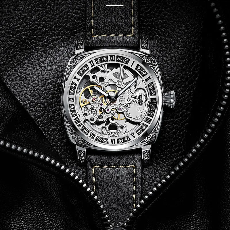 Скидка Часы наручные Мужские автоматические механические, с гравировкой