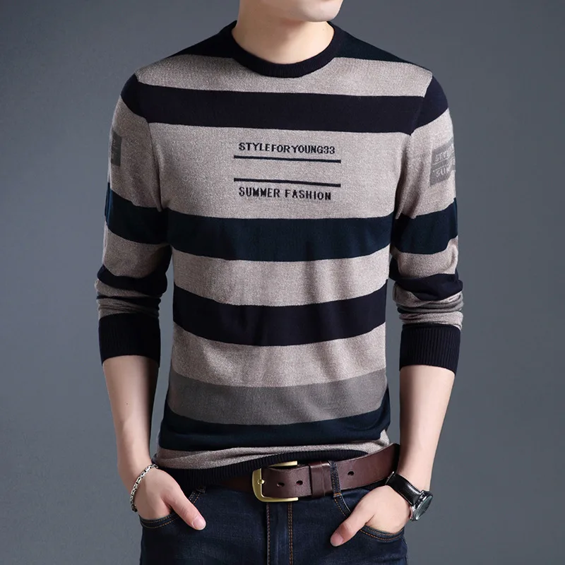 Cotton Sweaters Sweater Men Streetwear Fashion Striped Pullover Men Knitwear Shirt Pull Homme Autumn Winter Knitted Christmas