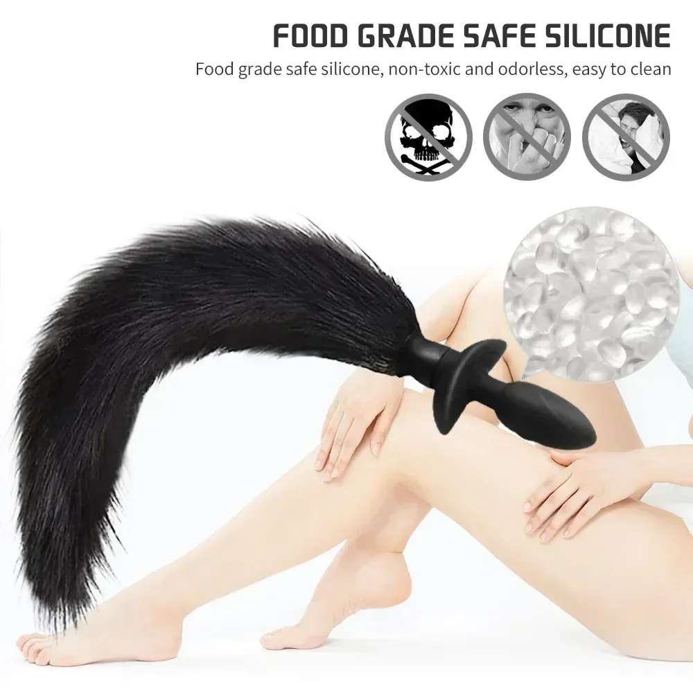 Remote Control Anal Plug Vibrator Real Fox Tail Cosplay Butt Female Masturbator Swing Adult Products Sex Toy for Woman