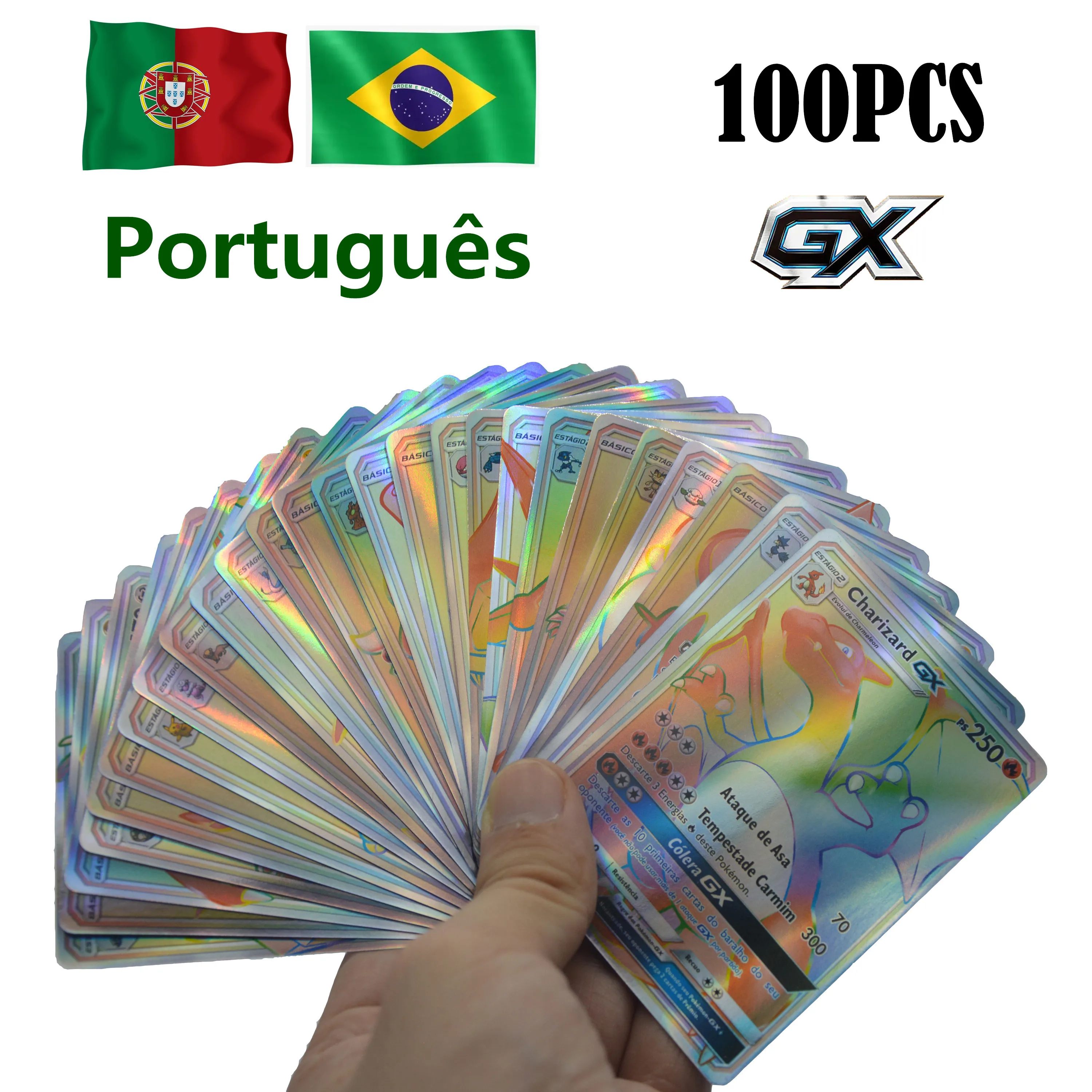 Ds In Portuguese Celebrations Evs Holographic Playing Game 100pcs Card Kids Colloctions Children Português Toy