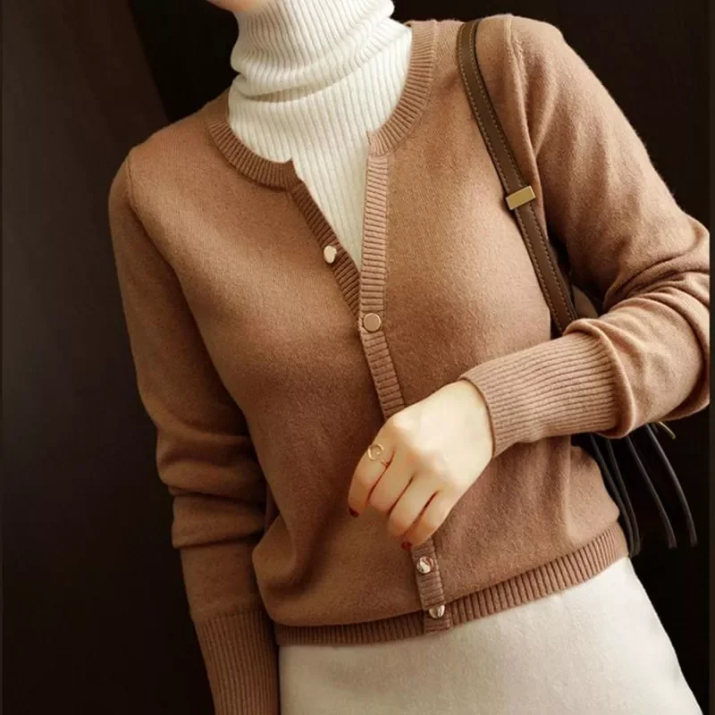 

Женский однобортный свитер, вязаный пуловер с высоким воротом, весна-осень 2022