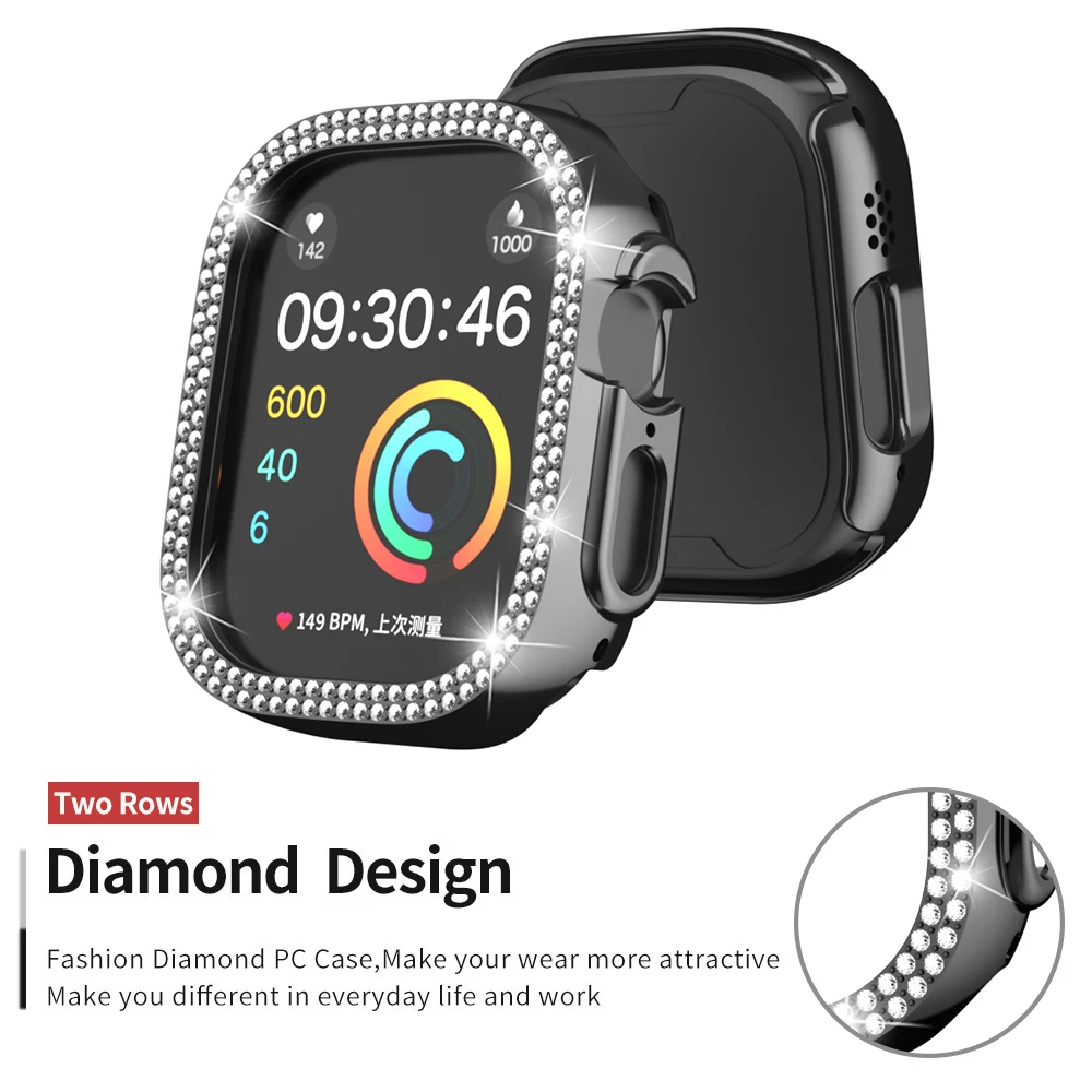 Фото Модный чехол со стразами для Apple Watch Series 8 7 6 SE 5 4, чехол для женщин, блестящий бампер из поликарбоната Ultra 49 мм 41 мм 45 мм 40 мм 44 мм с рамкой №3