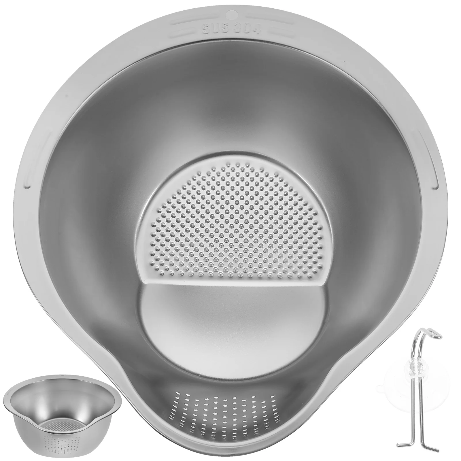 

Stainless Steel Vegetable Basket Home Basin Washing Bowl Holder Large Mixing Flat Bottom Food Draining
