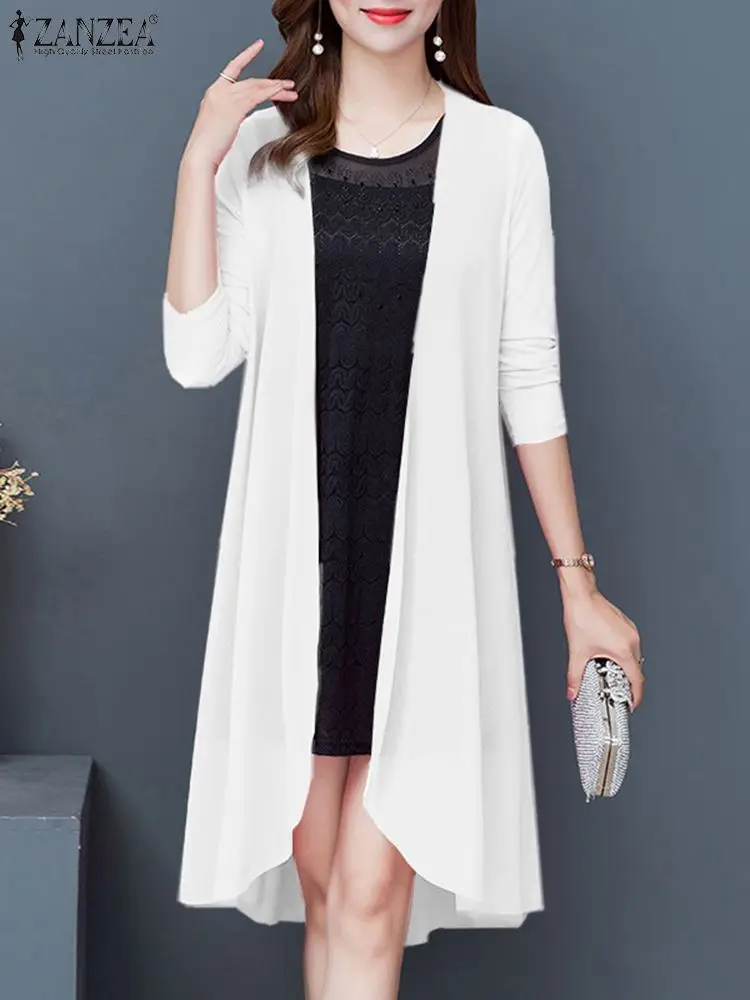 

ZANZEA Women Stylish Long Sleeve Mesh Cardigan Elegant Summer Kimono Casual Solid Beach Top Long Sleeve Open Front OL Work Shirt
